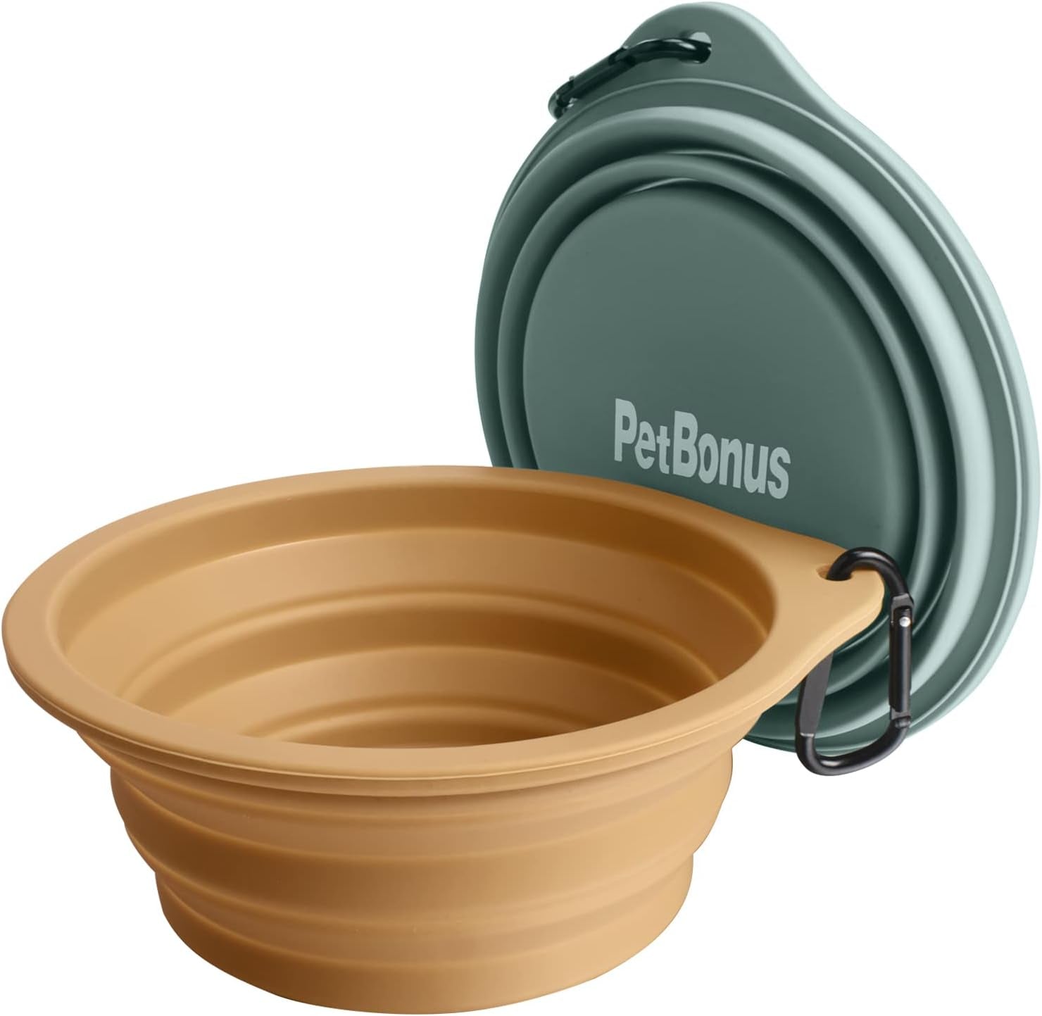 Petbonus Hundenäpfe Faltbar Hundenapf, 2 Stück Silikon Wassernapf Für Hunde Unterwegs, Tragbar Auslaufsichere Reisenäpfe Mit Karabiner Für Hunde Katzen Für Wasser Und Futter (Türkis, Hellbraun)