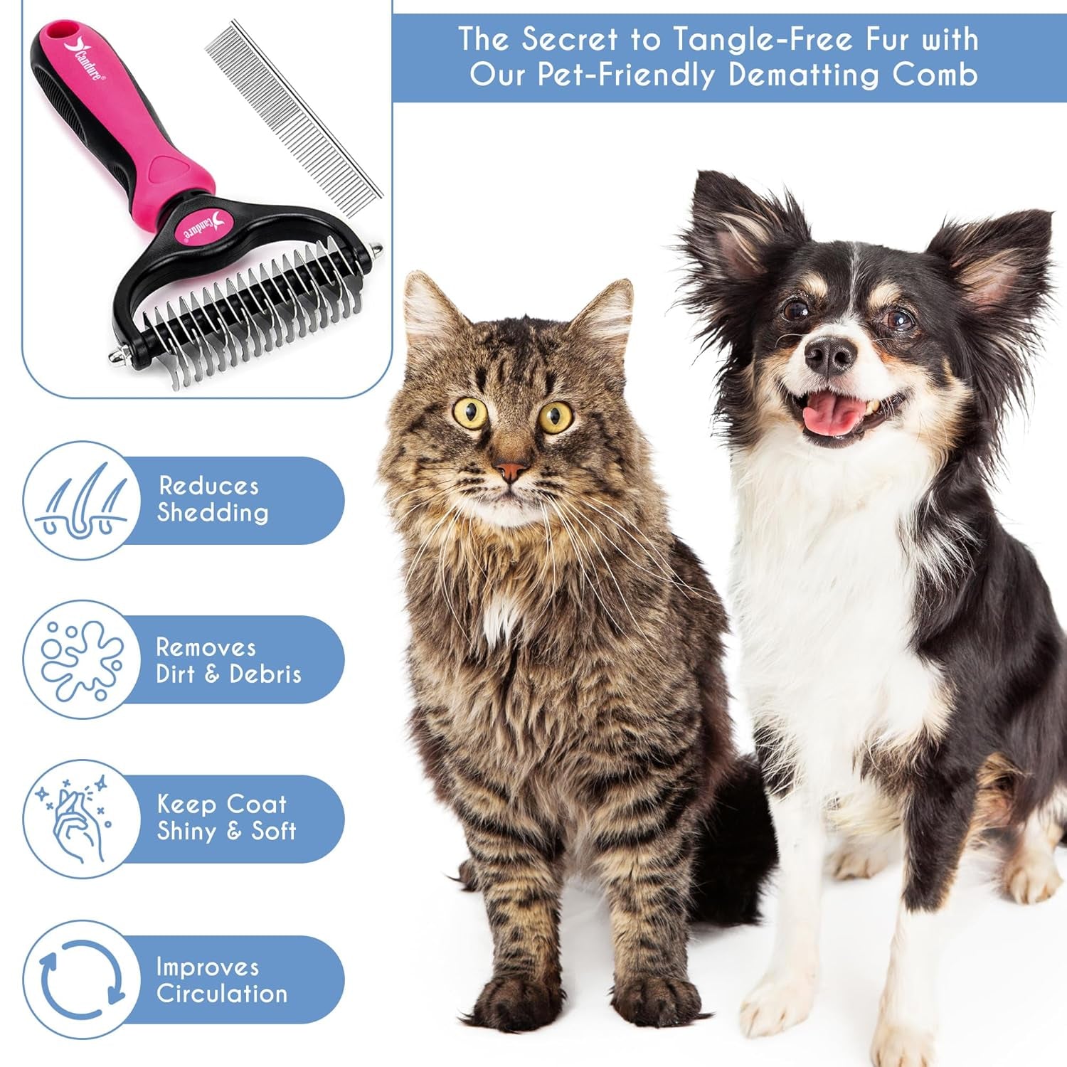 Candure Haustierfreundliche Hundebürste Für Haarausfall & Effektive Haarentfernung 17+9 Doppelseitiger Entfilzungskamm Für Hunde & Katzen Haarbürste Zum Ausfallen (Rosa)