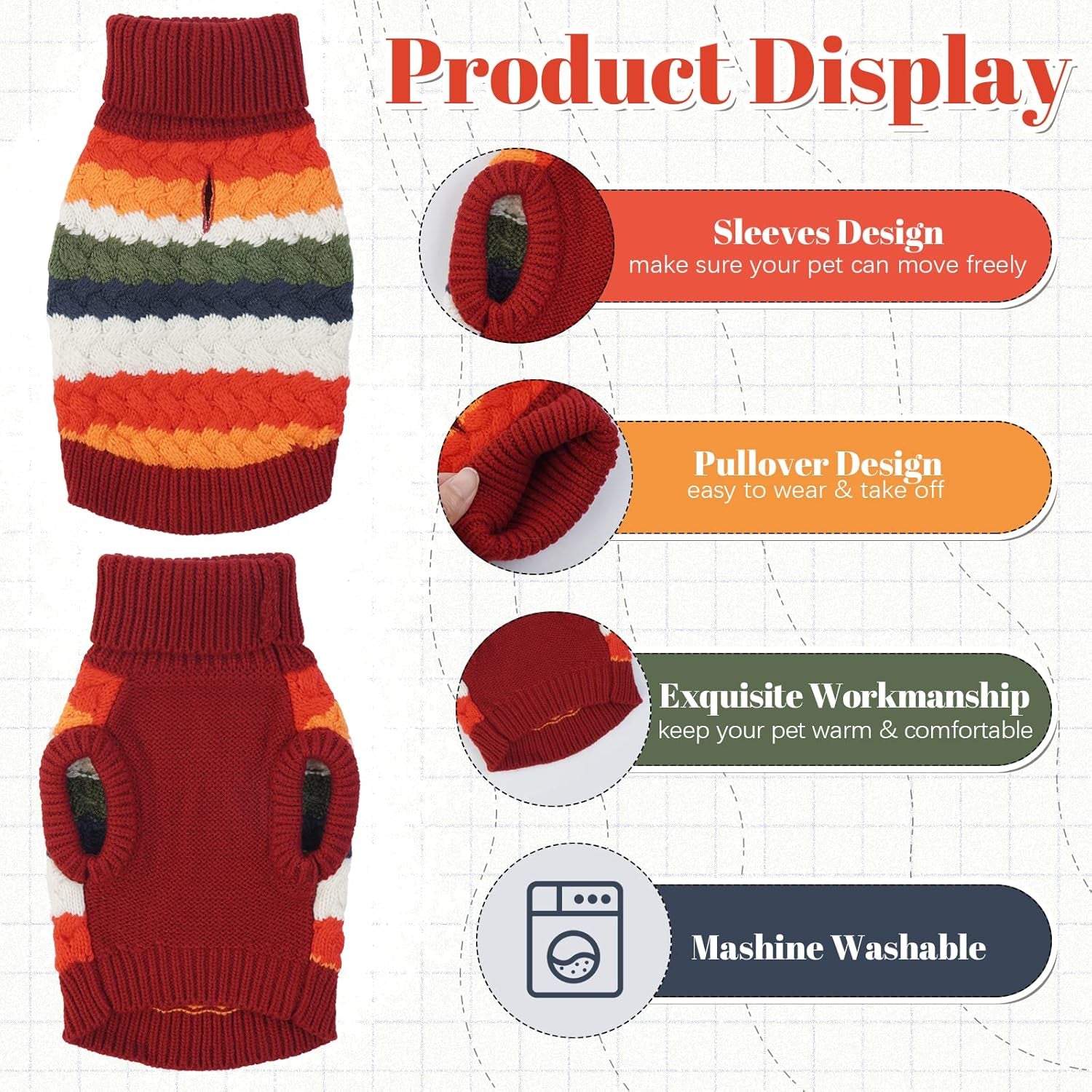 Kuoser Warm Hundepullover, Hundepullover Kleine Hunde, Hundepullover Mittelgroße Hunde, Hundepullover Fleece, Hunde Kleidung Für Kleine Hunde,Winter Hundepullover Rot XL