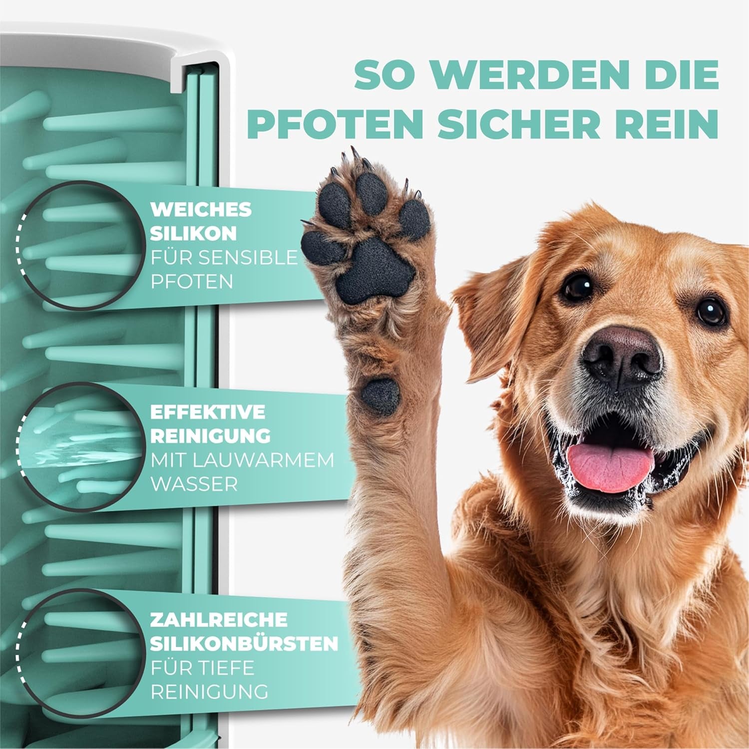 Pfotenreiniger (Größe L, Farbe: Grün) | Saubere Pfoten | Inkl. Mikrofaserhandtuch | 2 Versch. Größen Verfügbar | Spülmaschinenfest | Weiche Bürsten