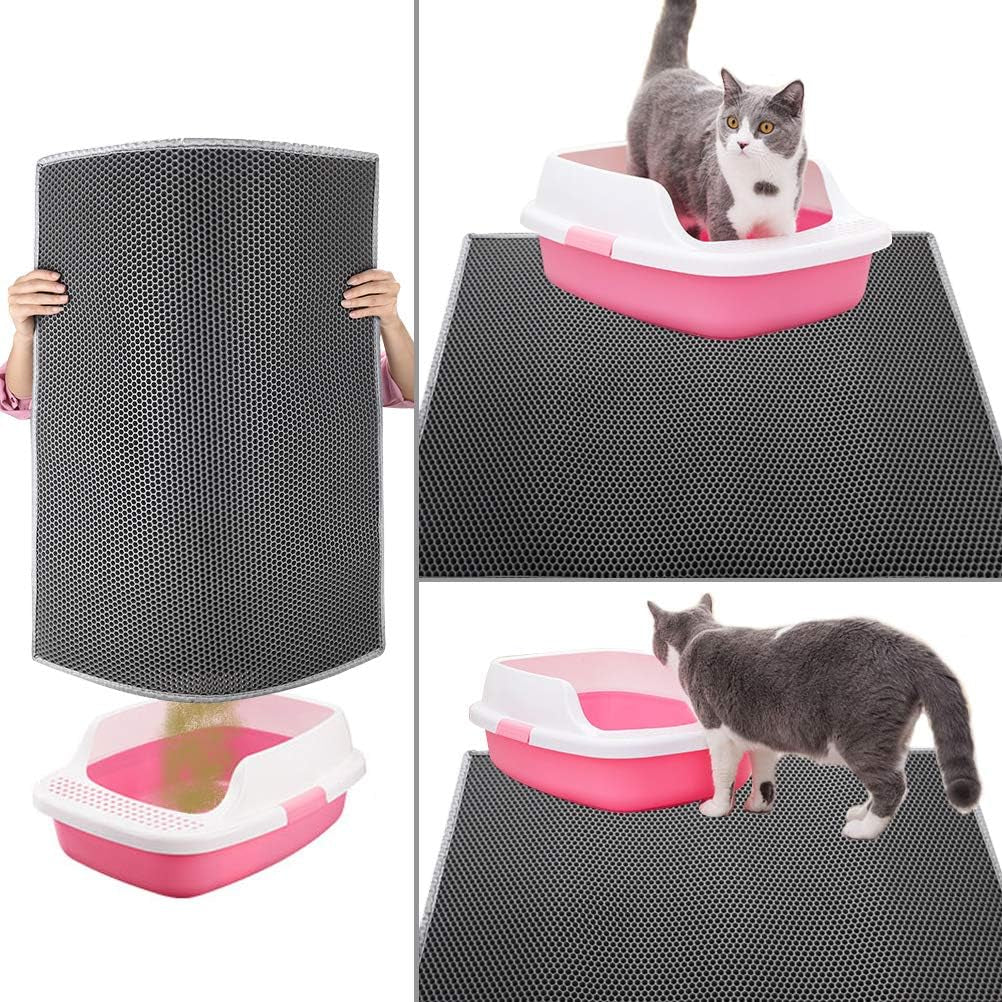 Katzenklo Matte, Katzenstreu Matte Katzenklo Unterleger Waben Design Katzentoilette Vorleger Wasserdichte Doppelte Schichte Entwurf Bienenwabe Mat (Grau 61X38 Cm)