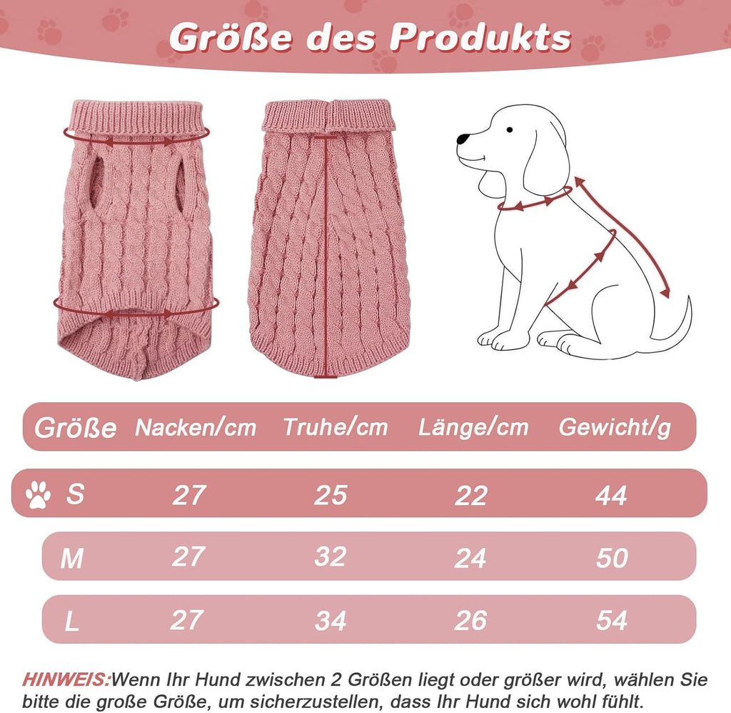 Hundepullover Haustier Pullove, Winter Warmer Hund Katzenpullover, Kleine Hunde Rollkragen Strickpullover, Strickpullover Oberbekleidung Für Kleine Mittelgroße Hunde Und Katzen(Rosa S)