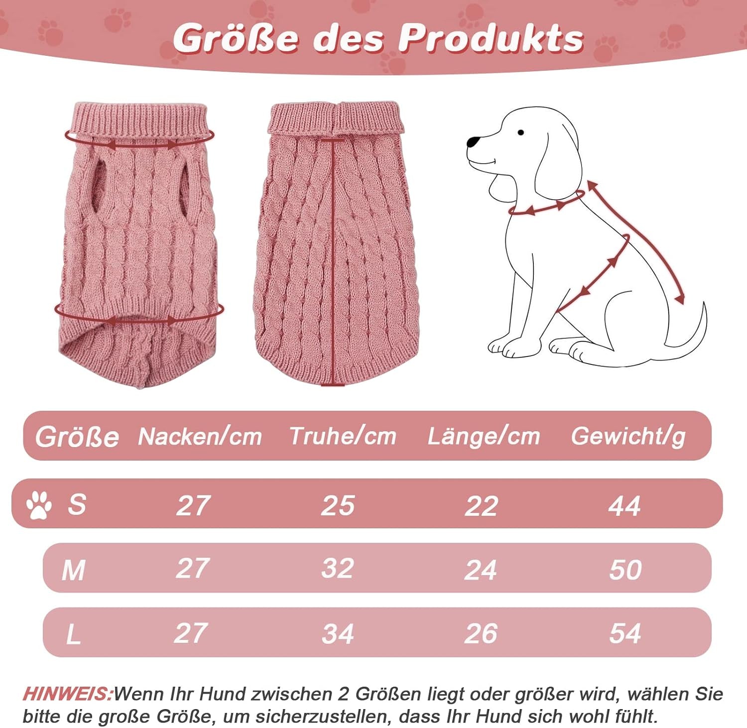 Hundepullover Haustier Pullove, Winter Warmer Hund Katzenpullover, Kleine Hunde Rollkragen Strickpullover, Strickpullover Oberbekleidung Für Kleine Mittelgroße Hunde Und Katzen(Rosa S)