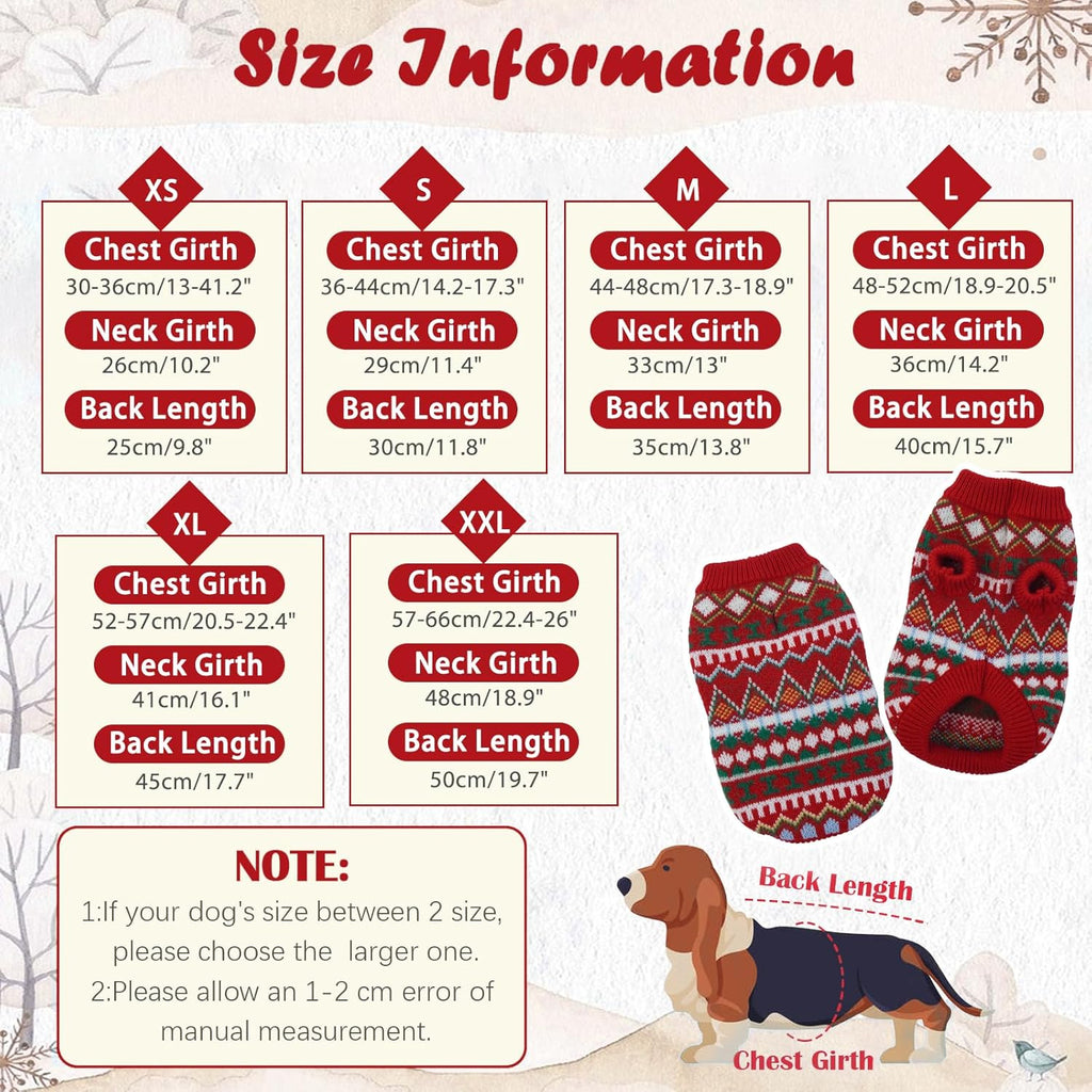 Hjumarayan Hundepullover - Boho Hundepullover Kleine Hunde Weihnachtspullover, Schöne Hunde Pullover Mit Geschirr Öffnung, Dicken Hundepulli Chihuahua Yorkshire Jack Russell Pullis (Rot-Grün M)