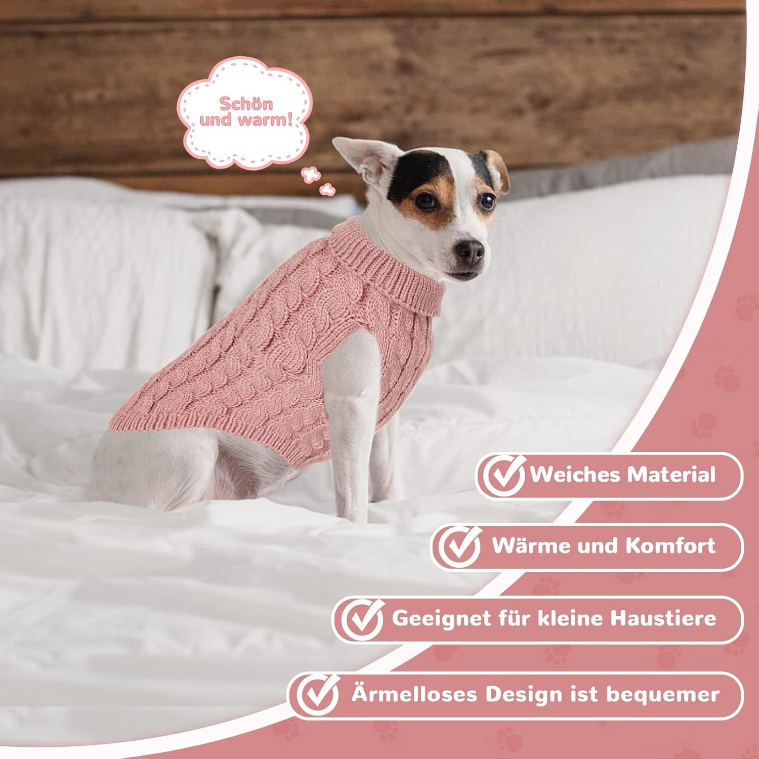Hundepullover Haustier Pullove, Winter Warmer Hund Katzenpullover, Kleine Hunde Rollkragen Strickpullover, Strickpullover Oberbekleidung Für Kleine Mittelgroße Hunde Und Katzen(Rosa S)