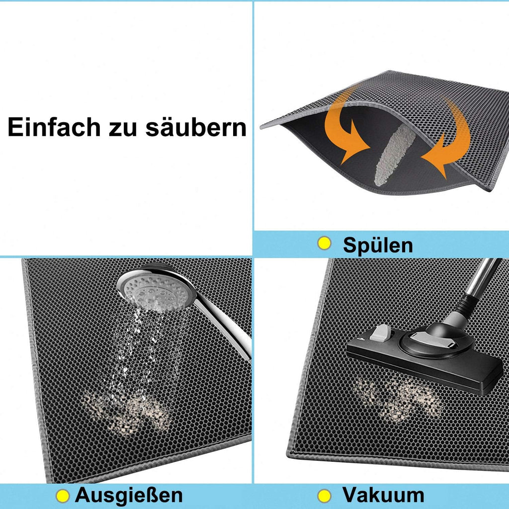 Katzenklo Matte, Katzenstreu Matte Katzenklo Unterleger Waben Design Katzentoilette Vorleger Wasserdichte Doppelte Schichte Entwurf Bienenwabe Mat (Grau 61X38 Cm)
