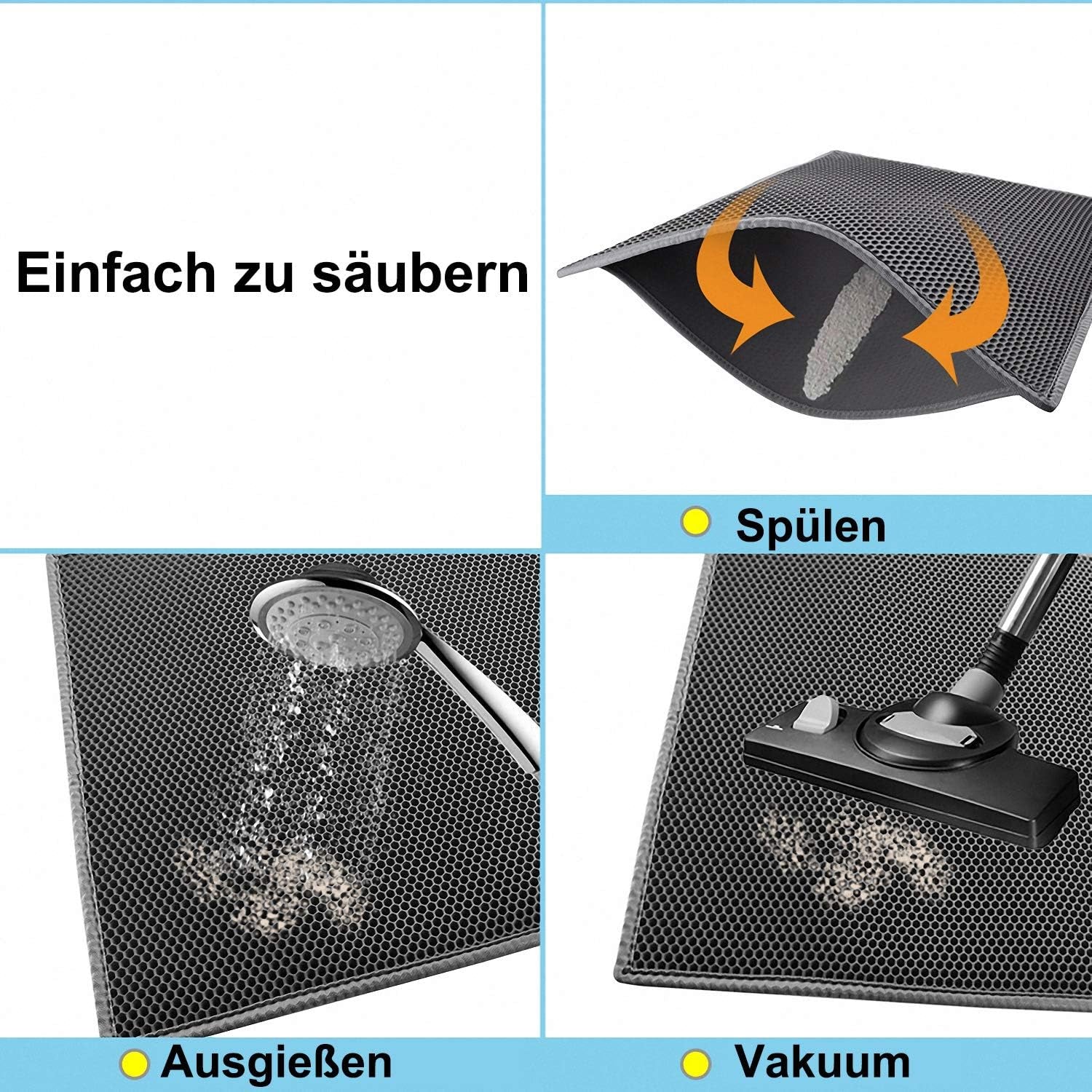 Katzenklo Matte, Katzenstreu Matte Katzenklo Unterleger Waben Design Katzentoilette Vorleger Wasserdichte Doppelte Schichte Entwurf Bienenwabe Mat (Grau 61X38 Cm)