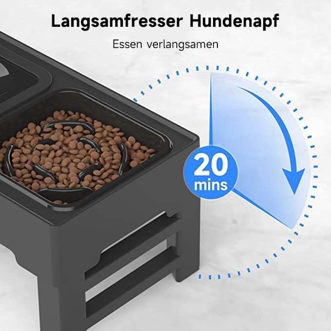ELS PET Erhöhter Hundenapf: 2-In-1 Auslaufsicher Faltbarer Wassernapf & Langsamfutternapf Mit 4 Höhenverstellbarer Napfständer Für Große Mittelgroße Kleine Hunde & Haustiere Zu Hause
