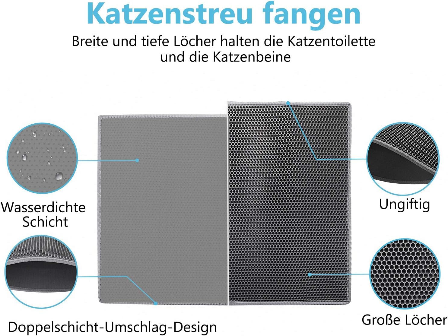 Katzenklo Matte, Katzenstreu Matte Katzenklo Unterleger Waben Design Katzentoilette Vorleger Wasserdichte Doppelte Schichte Entwurf Bienenwabe Mat (Grau 61X38 Cm)