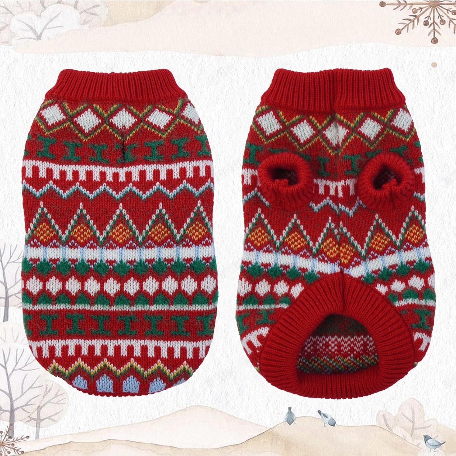Hjumarayan Hundepullover - Boho Hundepullover Kleine Hunde Weihnachtspullover, Schöne Hunde Pullover Mit Geschirr Öffnung, Dicken Hundepulli Chihuahua Yorkshire Jack Russell Pullis (Rot-Grün M)