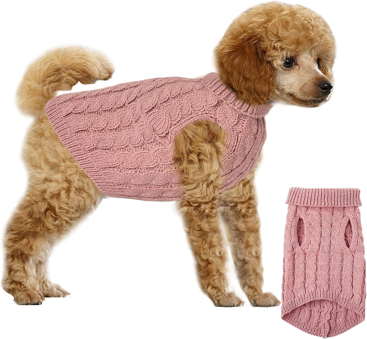 Hundepullover Haustier Pullove, Winter Warmer Hund Katzenpullover, Kleine Hunde Rollkragen Strickpullover, Strickpullover Oberbekleidung Für Kleine Mittelgroße Hunde Und Katzen(Rosa S)
