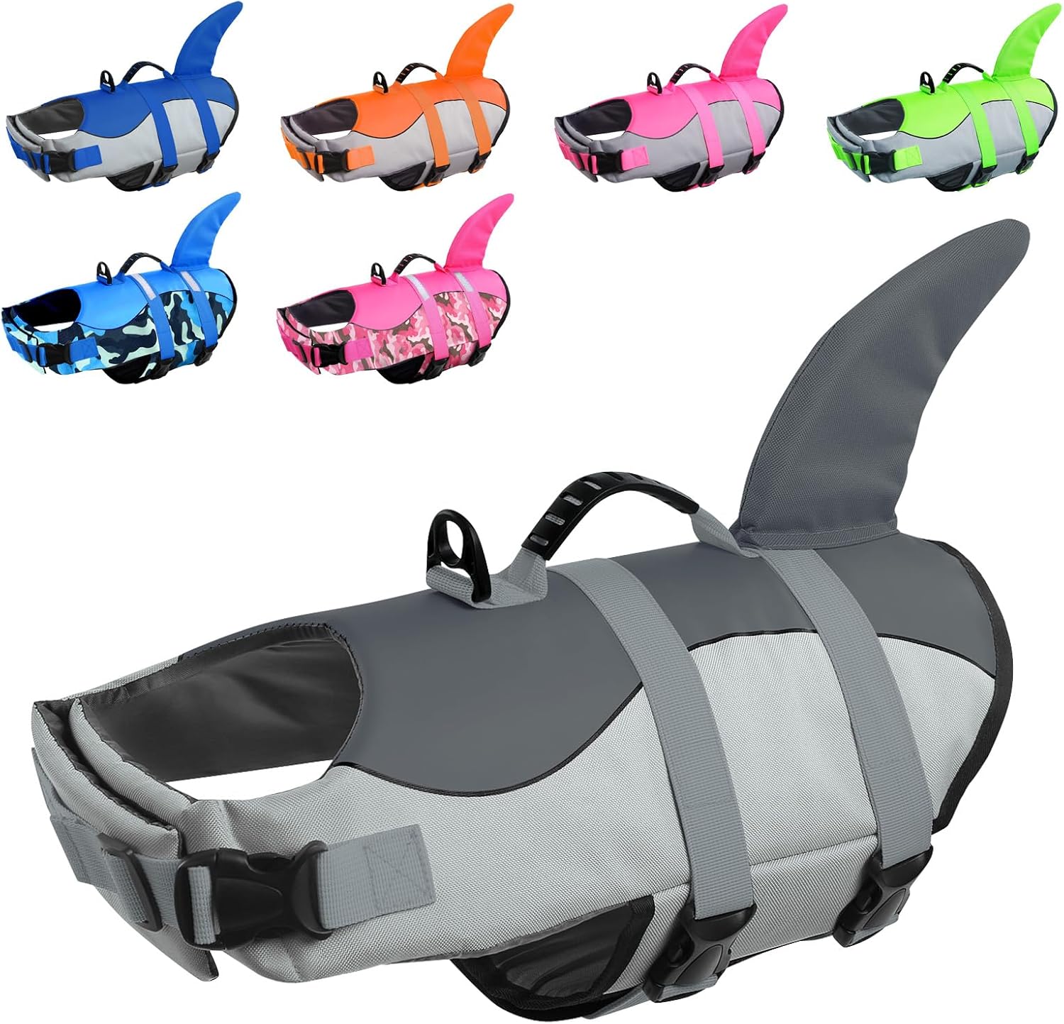 CITÉTOILE Schwimmweste Hunde Hai, Leicht Und Sicher Für Wassersport, Hundeschwimmweste Mit Griff Und Reflektierend Für Kleine Mittlere Und Große Hunde, Grau, M