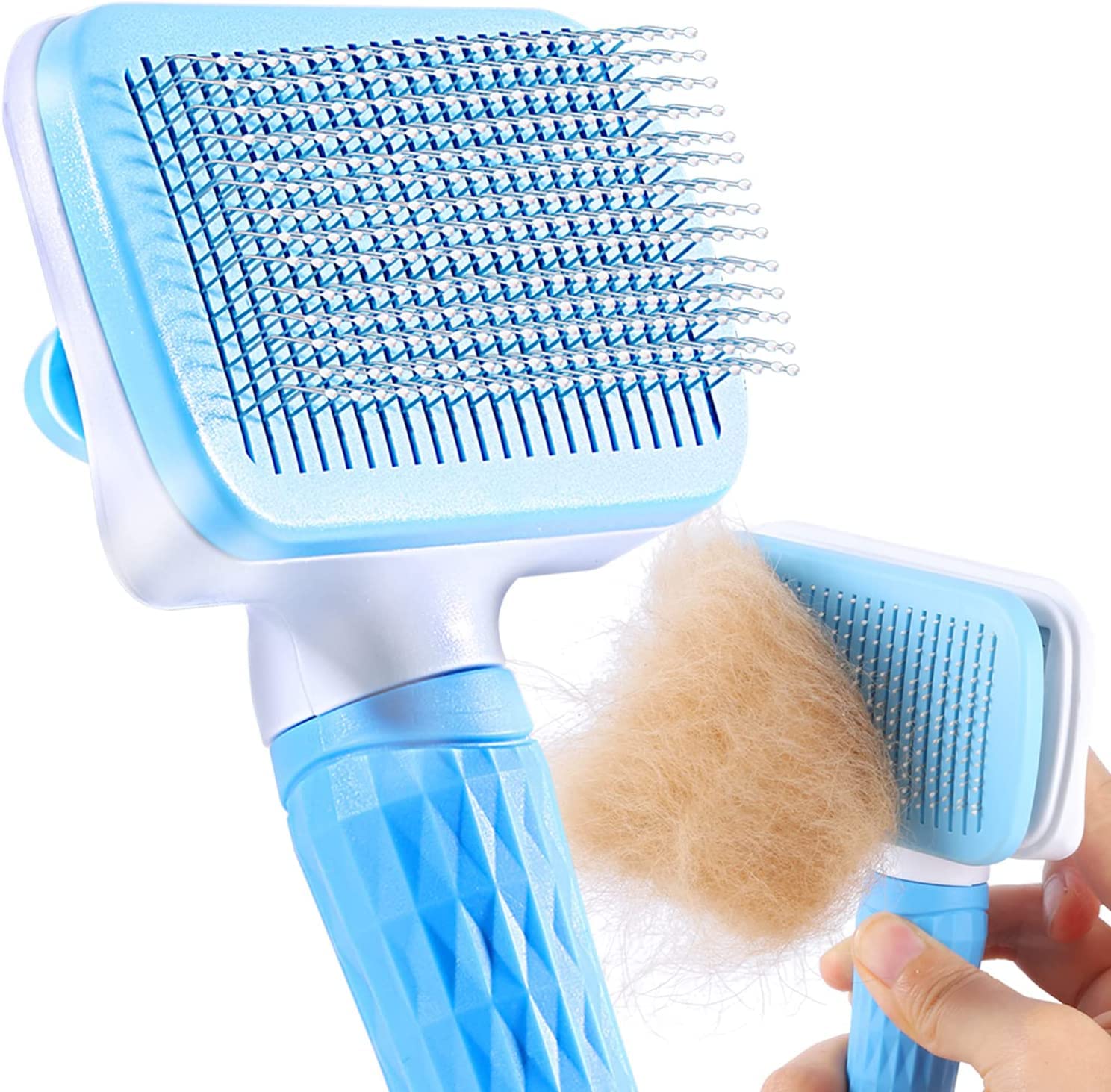 ACE2ACE Haustier Hundebürste Katzenbürste, Haustier Bürsten, Hundebürste Katzenbürste Für Langhaar Und Kurzhaar, Sauberes Haustierhaar Von Der Bürste Mit Einem Knopf, Blau