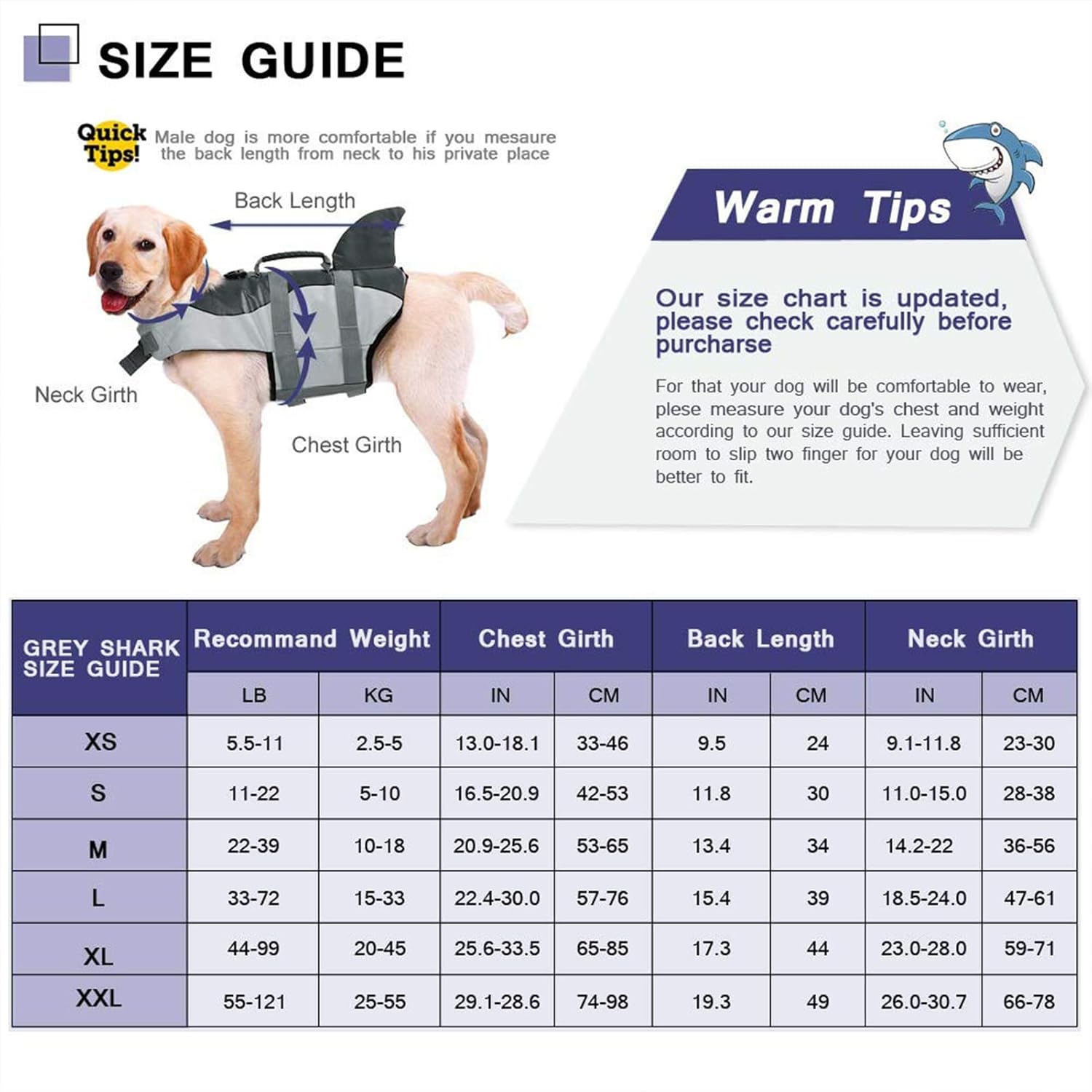 CITÉTOILE Schwimmweste Hunde Hai, Leicht Und Sicher Für Wassersport, Hundeschwimmweste Mit Griff Und Reflektierend Für Kleine Mittlere Und Große Hunde, Grau, M