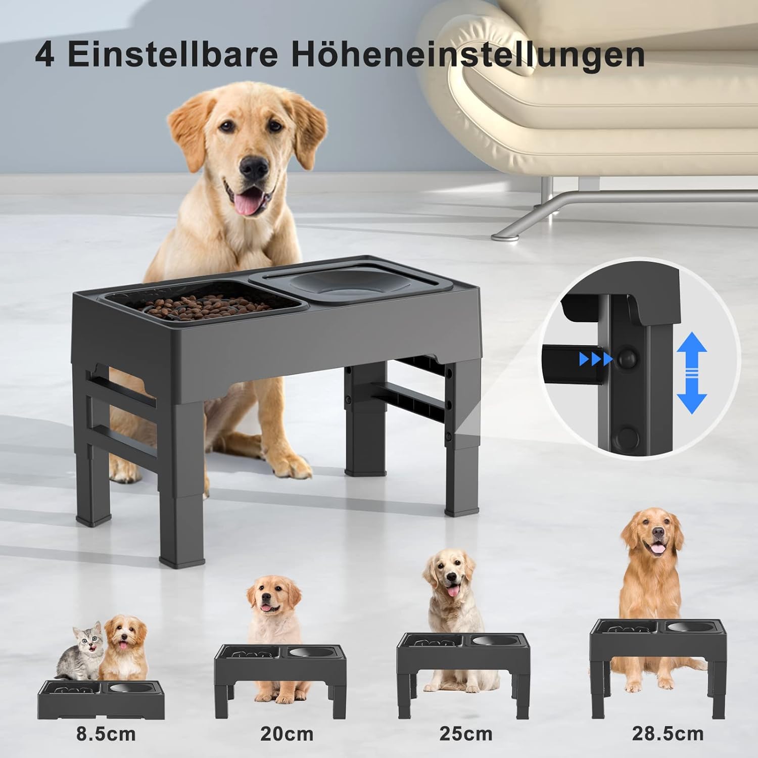 ELS PET Erhöhter Hundenapf: 2-In-1 Auslaufsicher Faltbarer Wassernapf & Langsamfutternapf Mit 4 Höhenverstellbarer Napfständer Für Große Mittelgroße Kleine Hunde & Haustiere Zu Hause