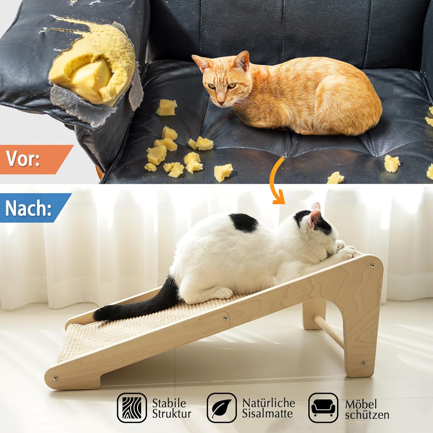 PETKARAY Kratzbrett Katze, 68 Cm Hohe L-Förmiger Sisal Kratzsäule, Dual-Use Kratzpads Für Katzen, Katzenkratzbrett Für Wand Und Ecke (Mit Katzenminze, Mausspielzeug)