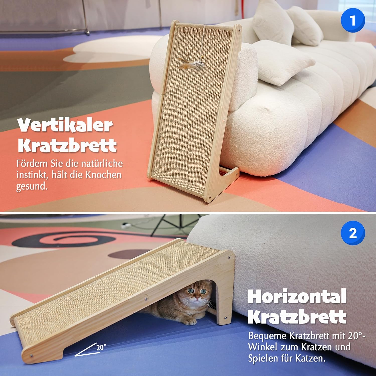 PETKARAY Kratzbrett Katze, 68 Cm Hohe L-Förmiger Sisal Kratzsäule, Dual-Use Kratzpads Für Katzen, Katzenkratzbrett Für Wand Und Ecke (Mit Katzenminze, Mausspielzeug)