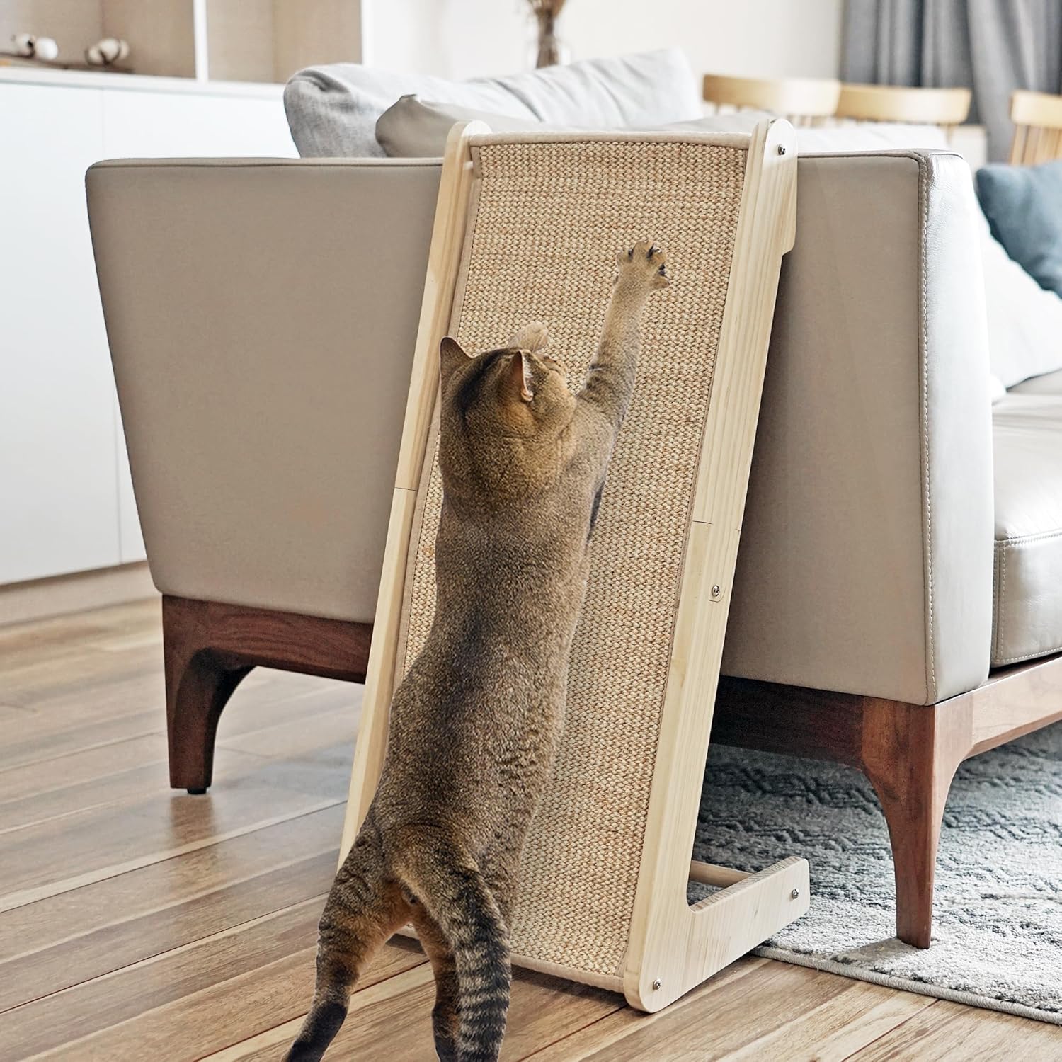 PETKARAY Kratzbrett Katze, 68 Cm Hohe L-Förmiger Sisal Kratzsäule, Dual-Use Kratzpads Für Katzen, Katzenkratzbrett Für Wand Und Ecke (Mit Katzenminze, Mausspielzeug)