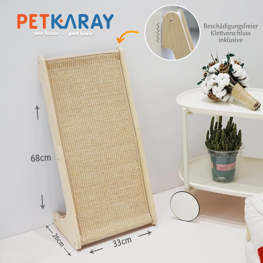 PETKARAY Kratzbrett Katze, 68 Cm Hohe L-Förmiger Sisal Kratzsäule, Dual-Use Kratzpads Für Katzen, Katzenkratzbrett Für Wand Und Ecke (Mit Katzenminze, Mausspielzeug)