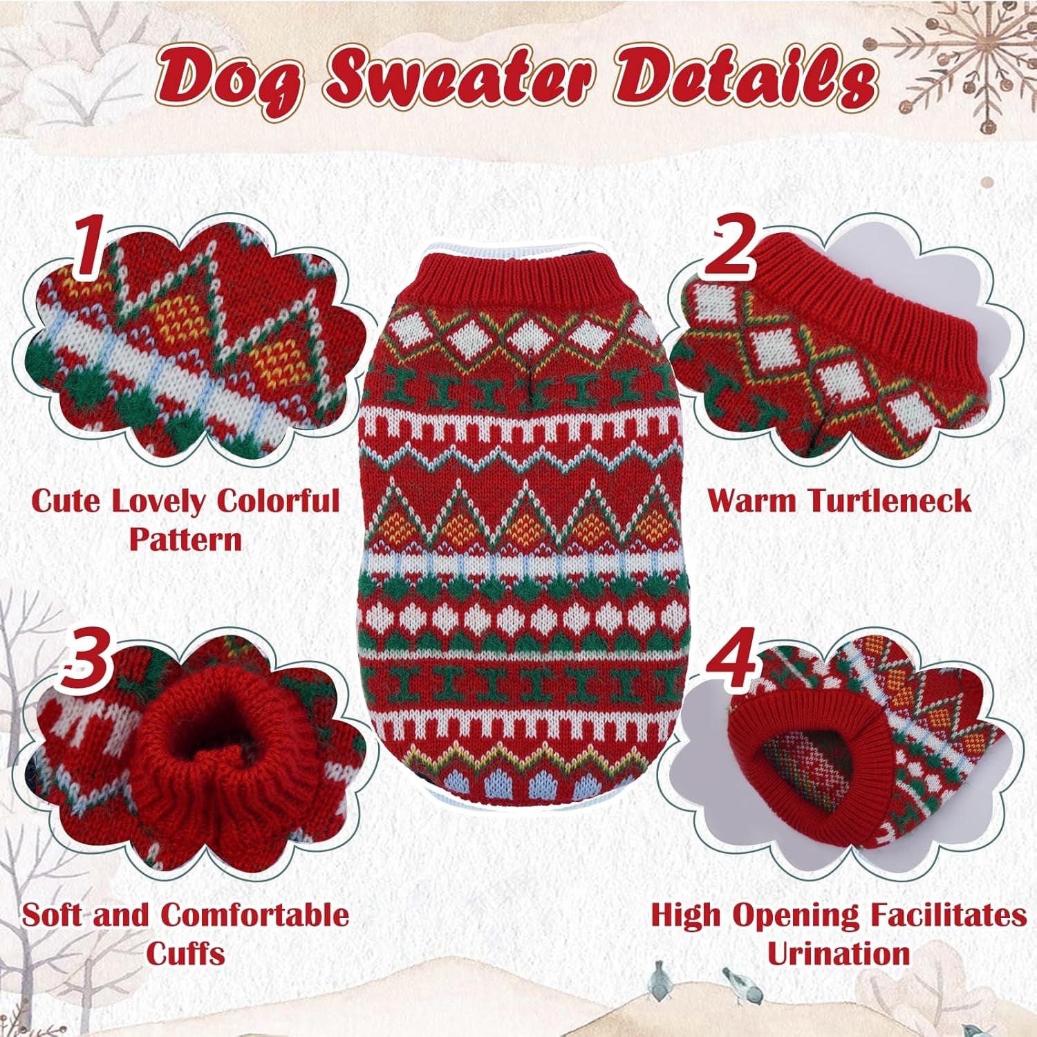 Hjumarayan Hundepullover - Boho Hundepullover Kleine Hunde Weihnachtspullover, Schöne Hunde Pullover Mit Geschirr Öffnung, Dicken Hundepulli Chihuahua Yorkshire Jack Russell Pullis (Rot-Grün M)