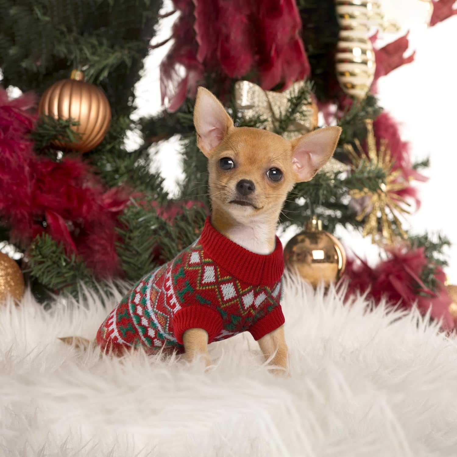 Hjumarayan Hundepullover - Boho Hundepullover Kleine Hunde Weihnachtspullover, Schöne Hunde Pullover Mit Geschirr Öffnung, Dicken Hundepulli Chihuahua Yorkshire Jack Russell Pullis (Rot-Grün M)