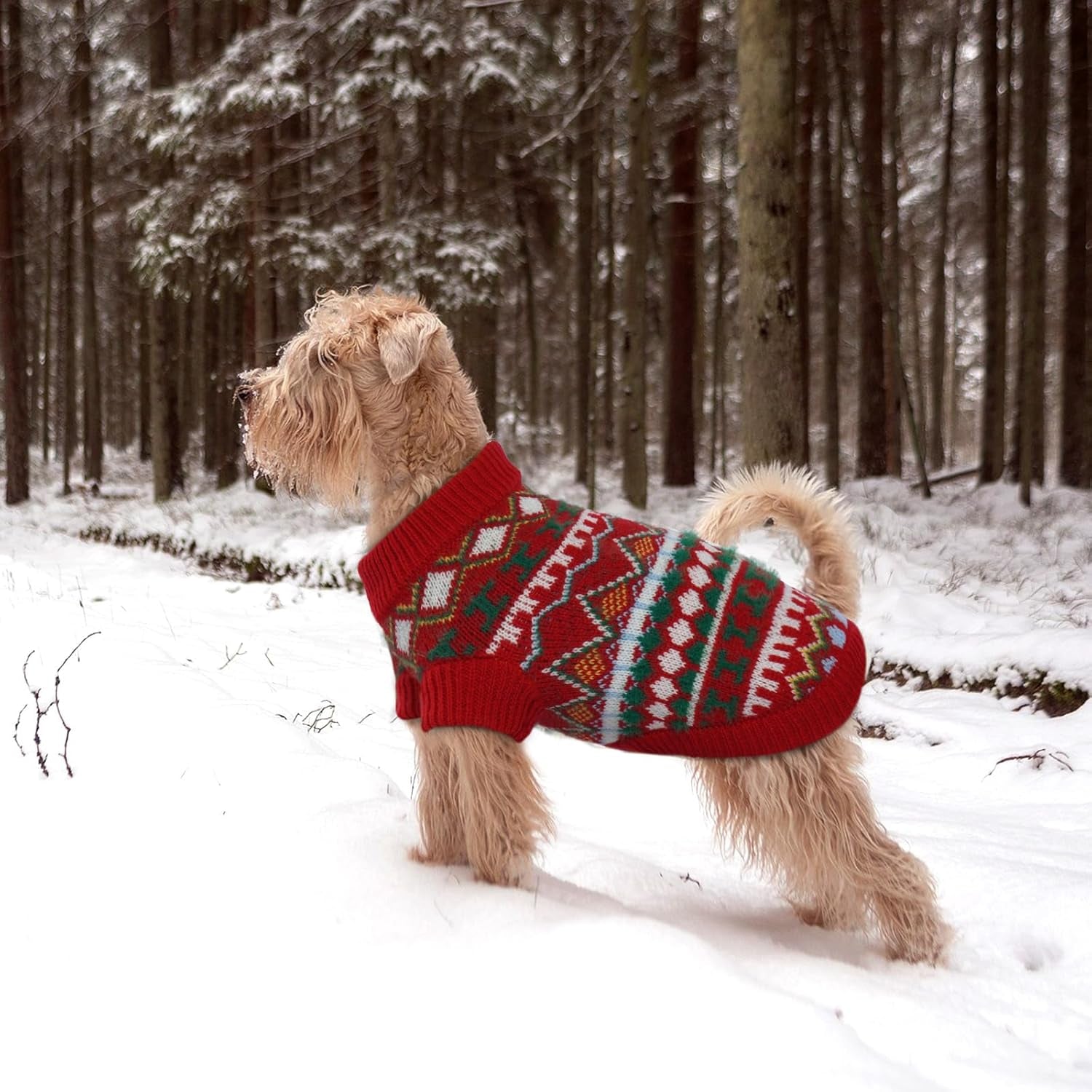 Hjumarayan Hundepullover - Boho Hundepullover Kleine Hunde Weihnachtspullover, Schöne Hunde Pullover Mit Geschirr Öffnung, Dicken Hundepulli Chihuahua Yorkshire Jack Russell Pullis (Rot-Grün M)