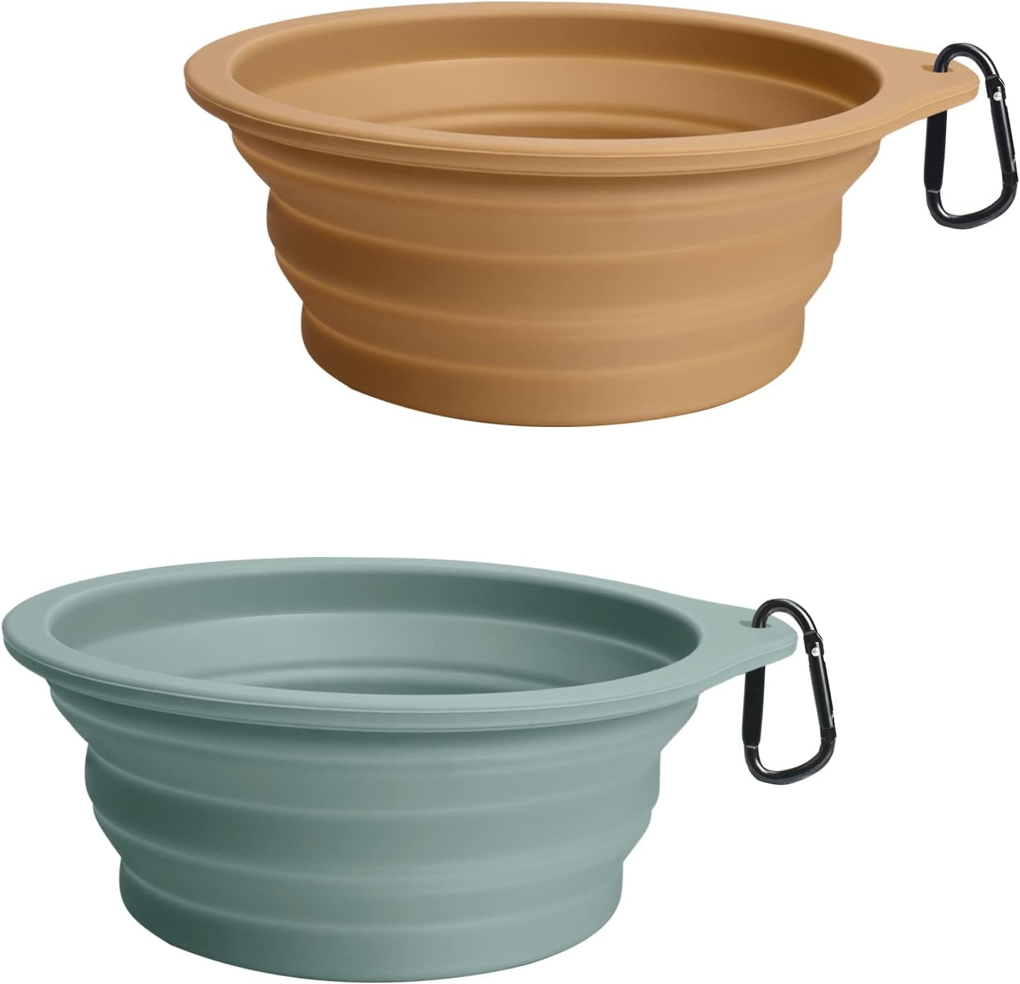 Petbonus Hundenäpfe Faltbar Hundenapf, 2 Stück Silikon Wassernapf Für Hunde Unterwegs, Tragbar Auslaufsichere Reisenäpfe Mit Karabiner Für Hunde Katzen Für Wasser Und Futter (Türkis, Hellbraun)