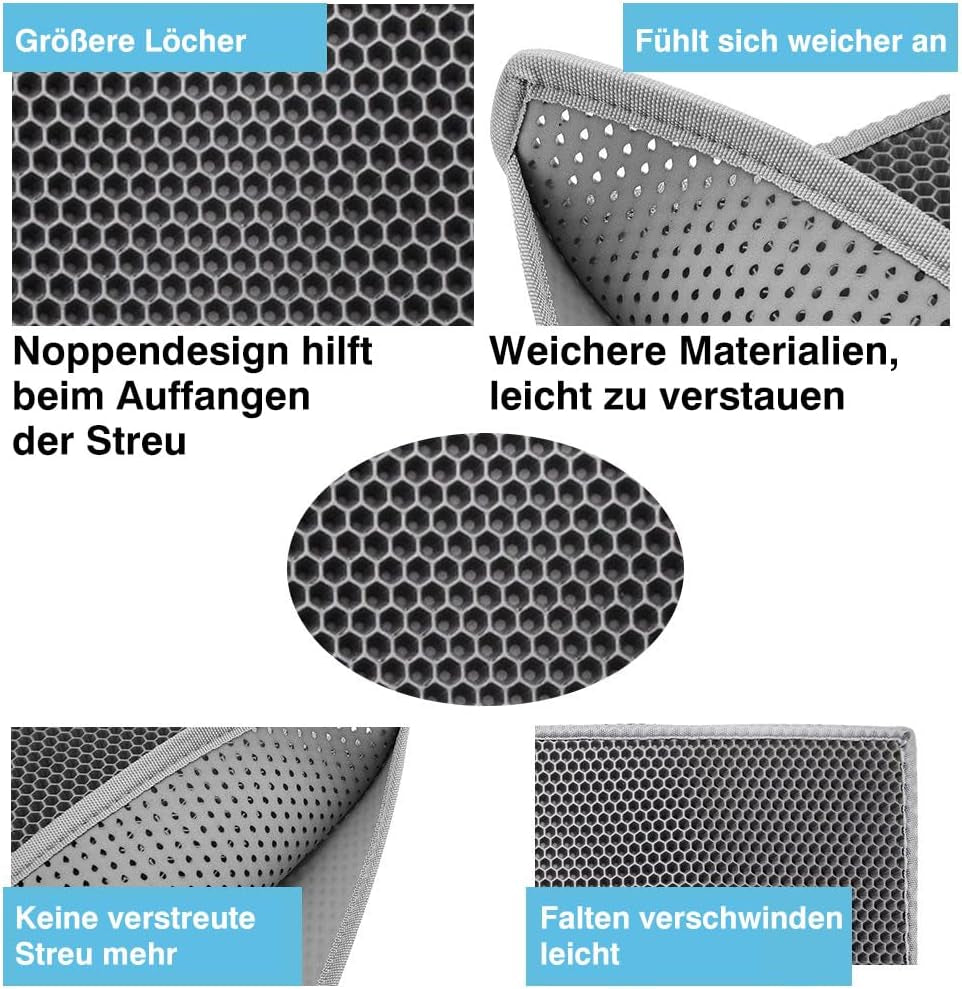 Katzenklo Matte, Katzenstreu Matte Katzenklo Unterleger Waben Design Katzentoilette Vorleger Wasserdichte Doppelte Schichte Entwurf Bienenwabe Mat (Grau 61X38 Cm)